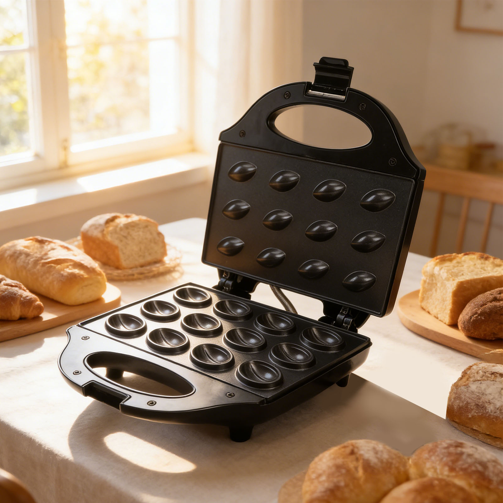 Walnut  Maker 750W 12 Capacity - đánh giá và giá Mini Waffle Maker Machine